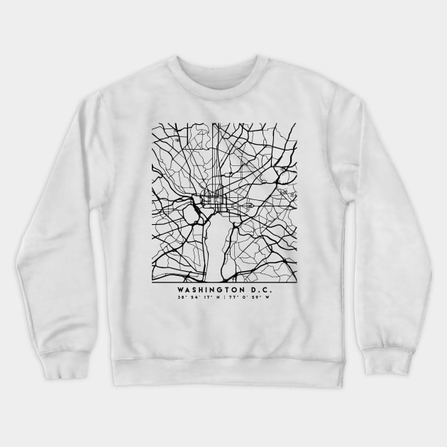 WASHINGTON DC BLACK CITY STREET MAP ART Crewneck Sweatshirt by deificusArt